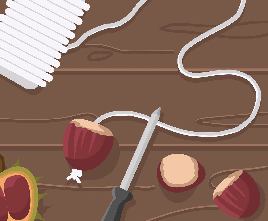 Making a Chestnut Garland Illustration Vector