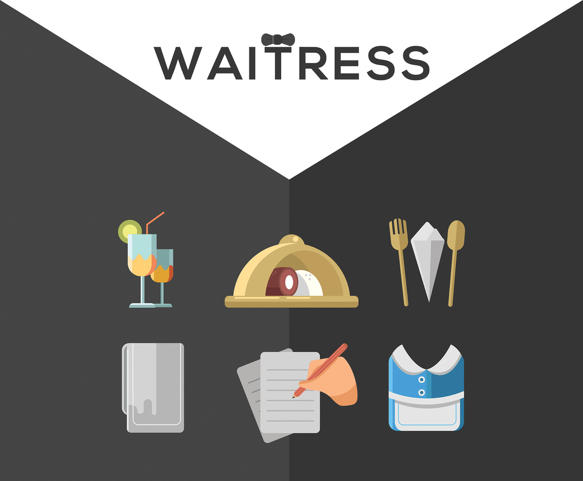 Waitress Icon Collection Vector
