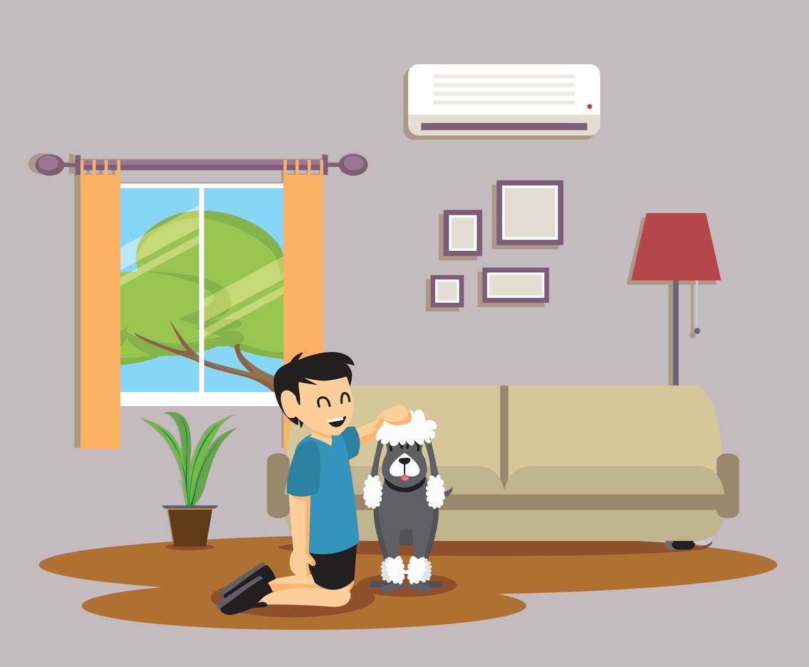 Free Boy Playing With Little Poodle Illustration