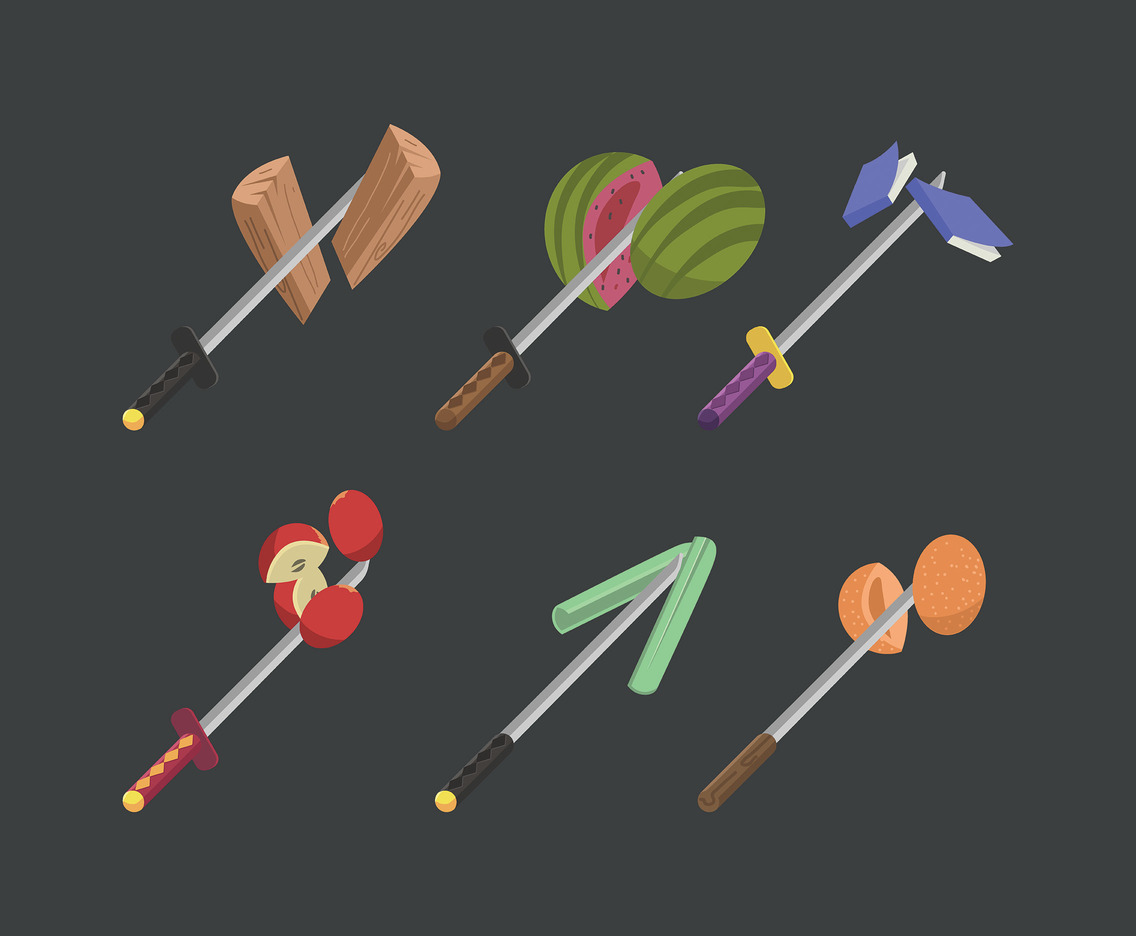 Katana and Fruits Vector