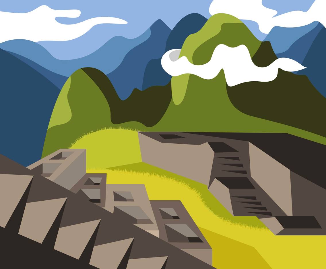 Peru Machu Picchu Landscape Illustration Vector