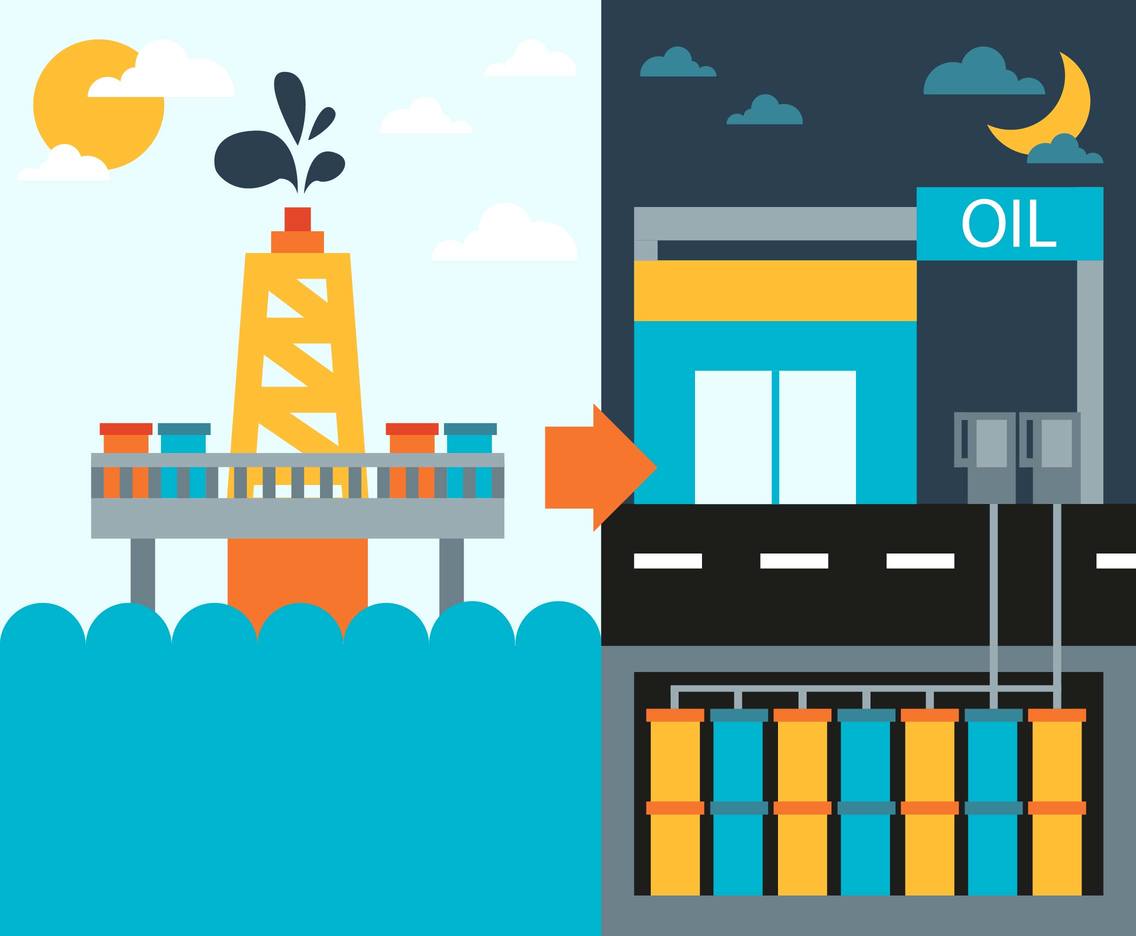 Rig Oil Process Flat Illustration Vector