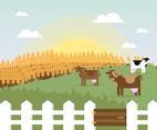 Cattle Cows Field Landscape Illustration Vector