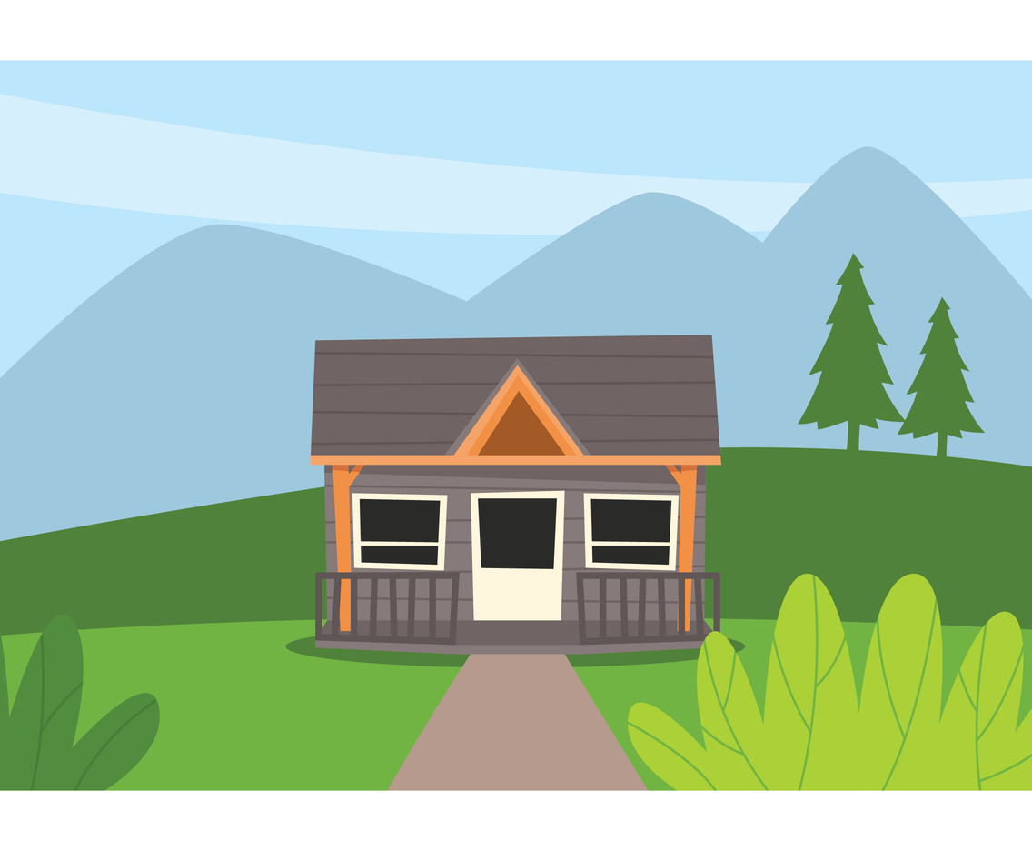 Cabin Landscape Illustration
