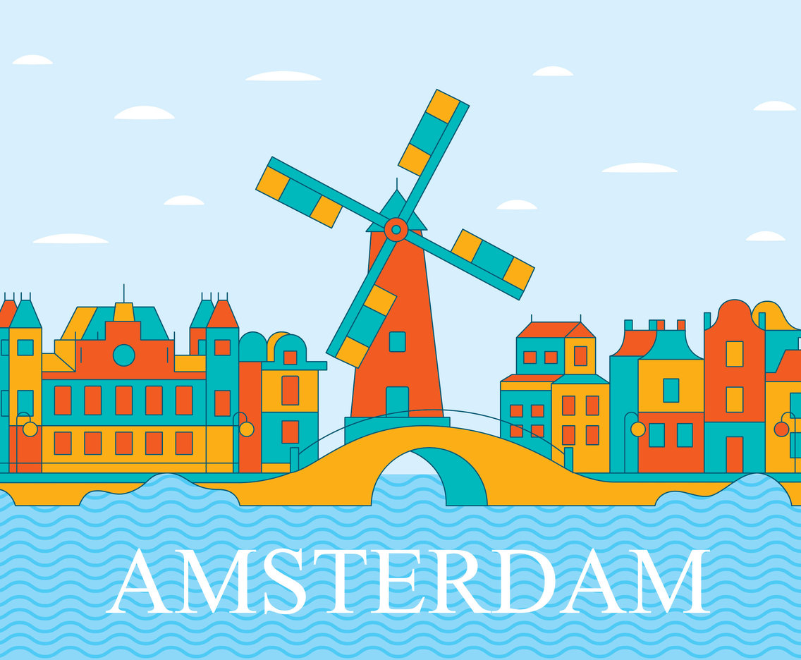 Amsterdam City On Blue Sky Vector