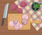 Free Onion With Cutting board On Wooden Table Illustration