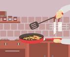 Free Chef Cooking Use Pan Illustration