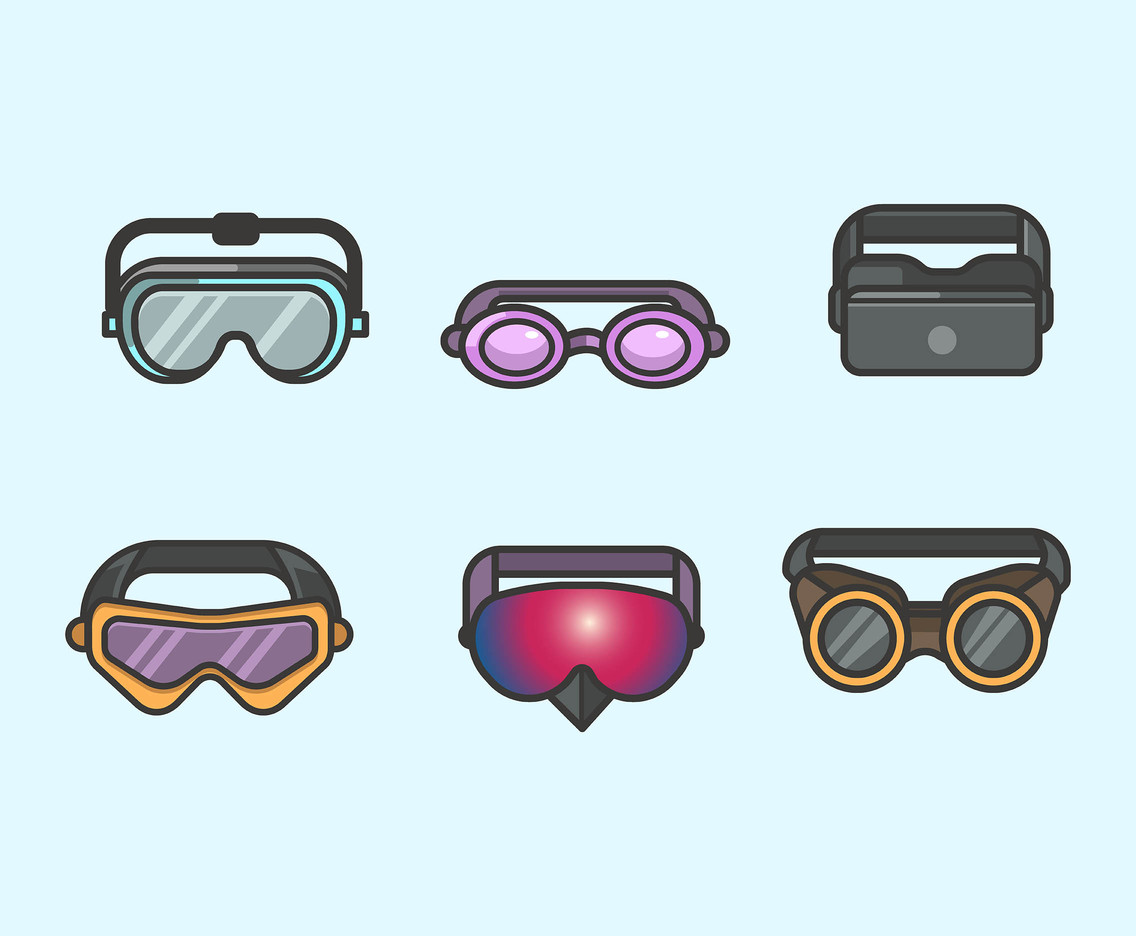 Types of Goggles Vector in Thick Lines