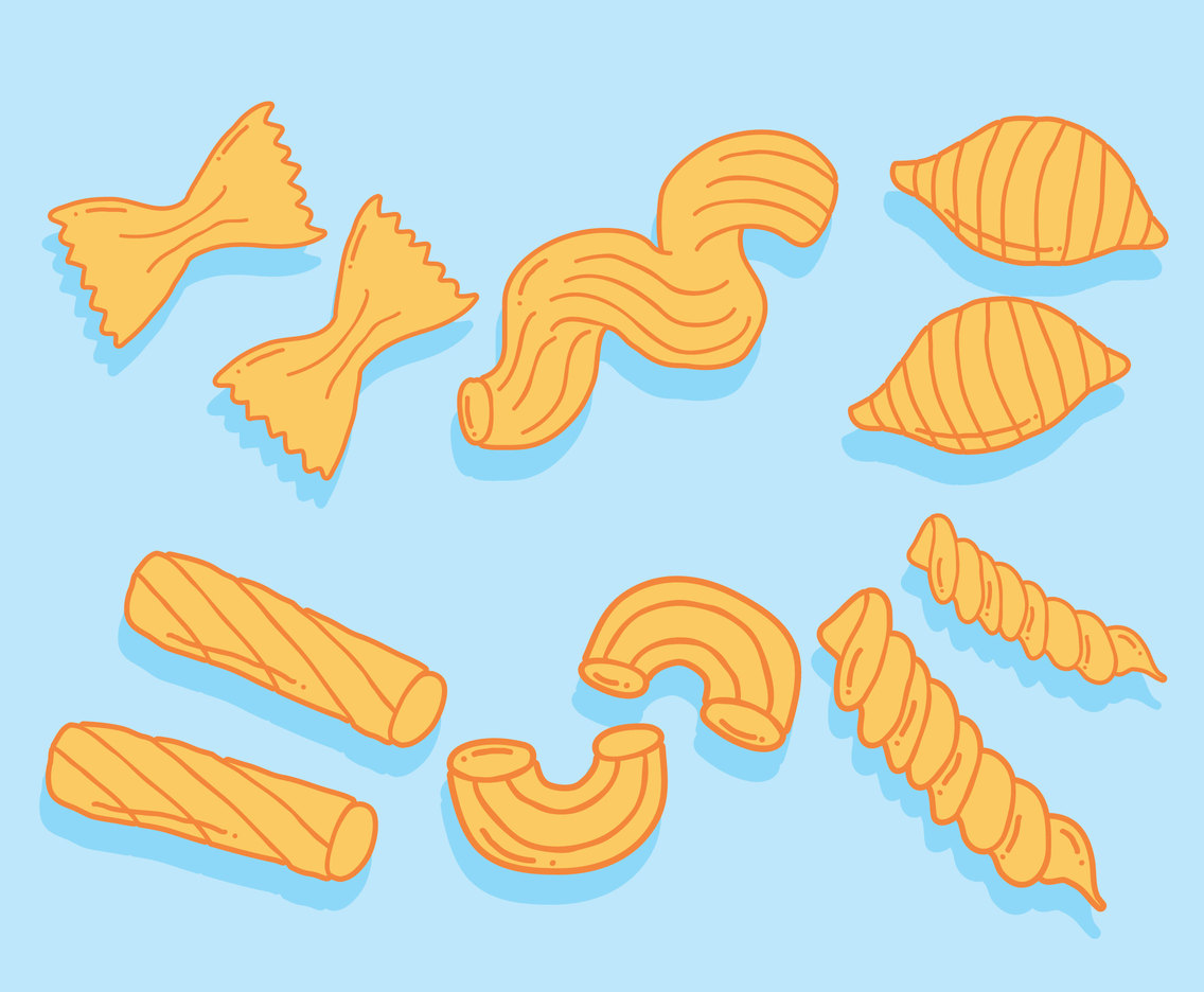 Pasta Collection On Blue Vector