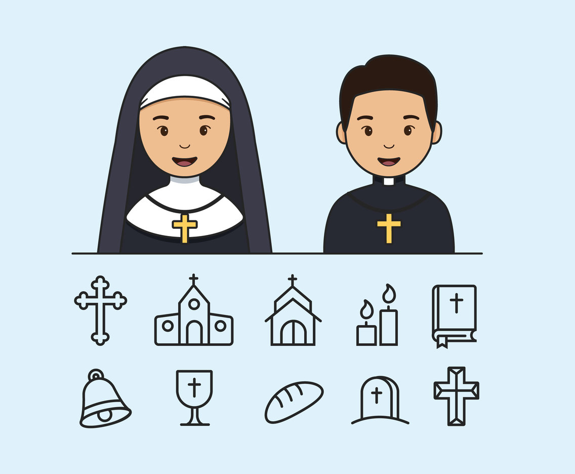 Catholic Priest And Nun With Icons