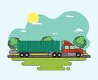 Green landscape with road And Moving 18 Wheeler Truck Illustration