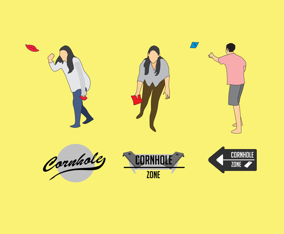 Cornhole Players and Badges Vector