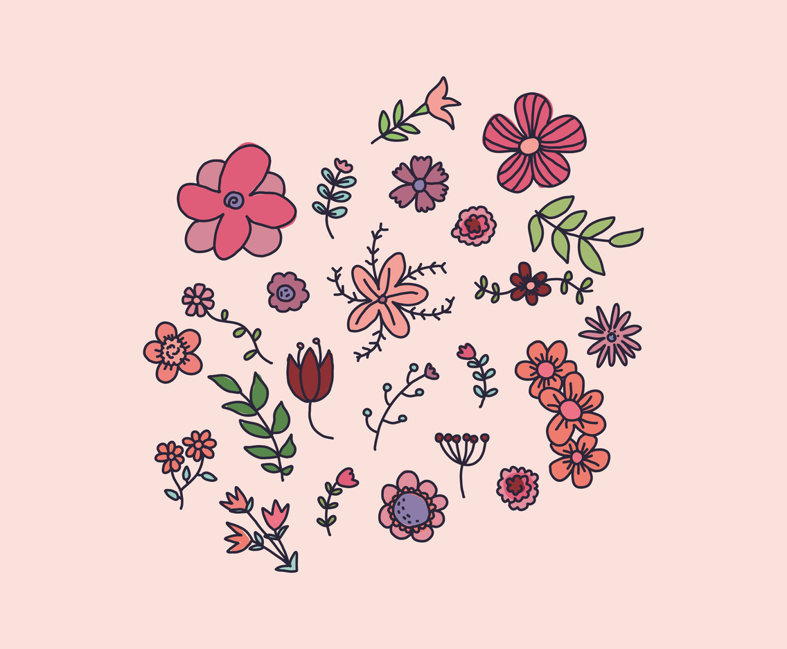 Set Of Doodles Full Of Flowers