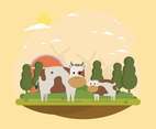 Baby and Young Calf On Farm Landscape illustration