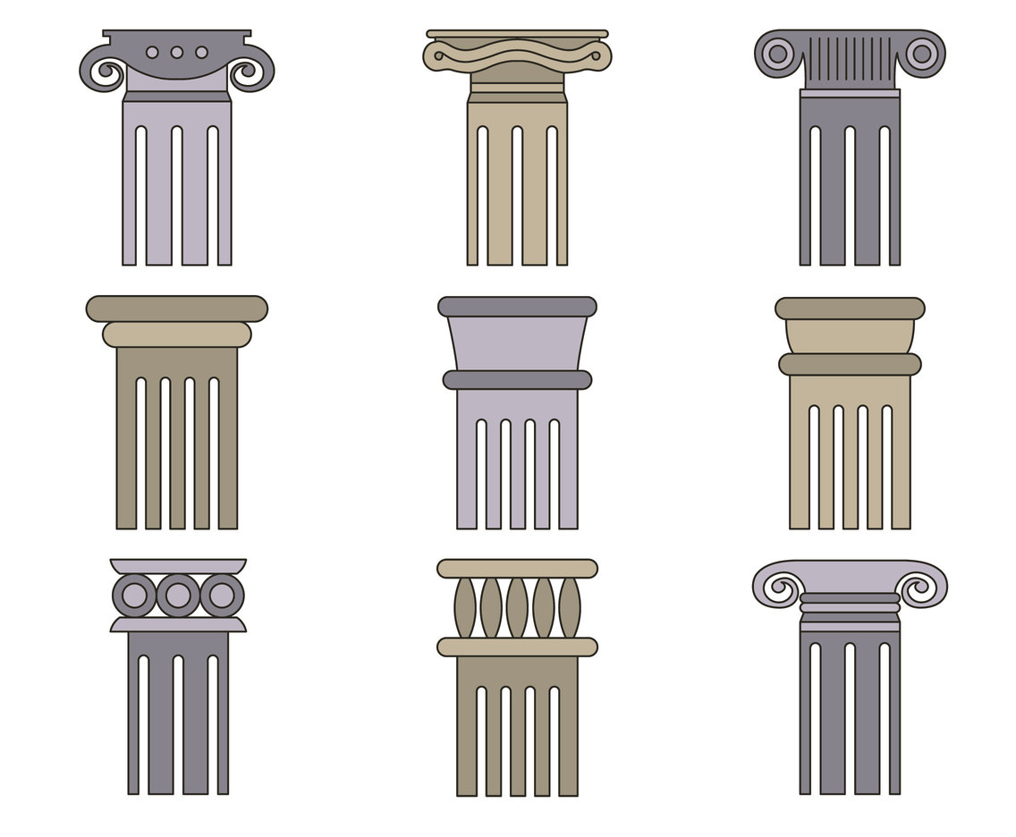 Pillars Collection On White Background