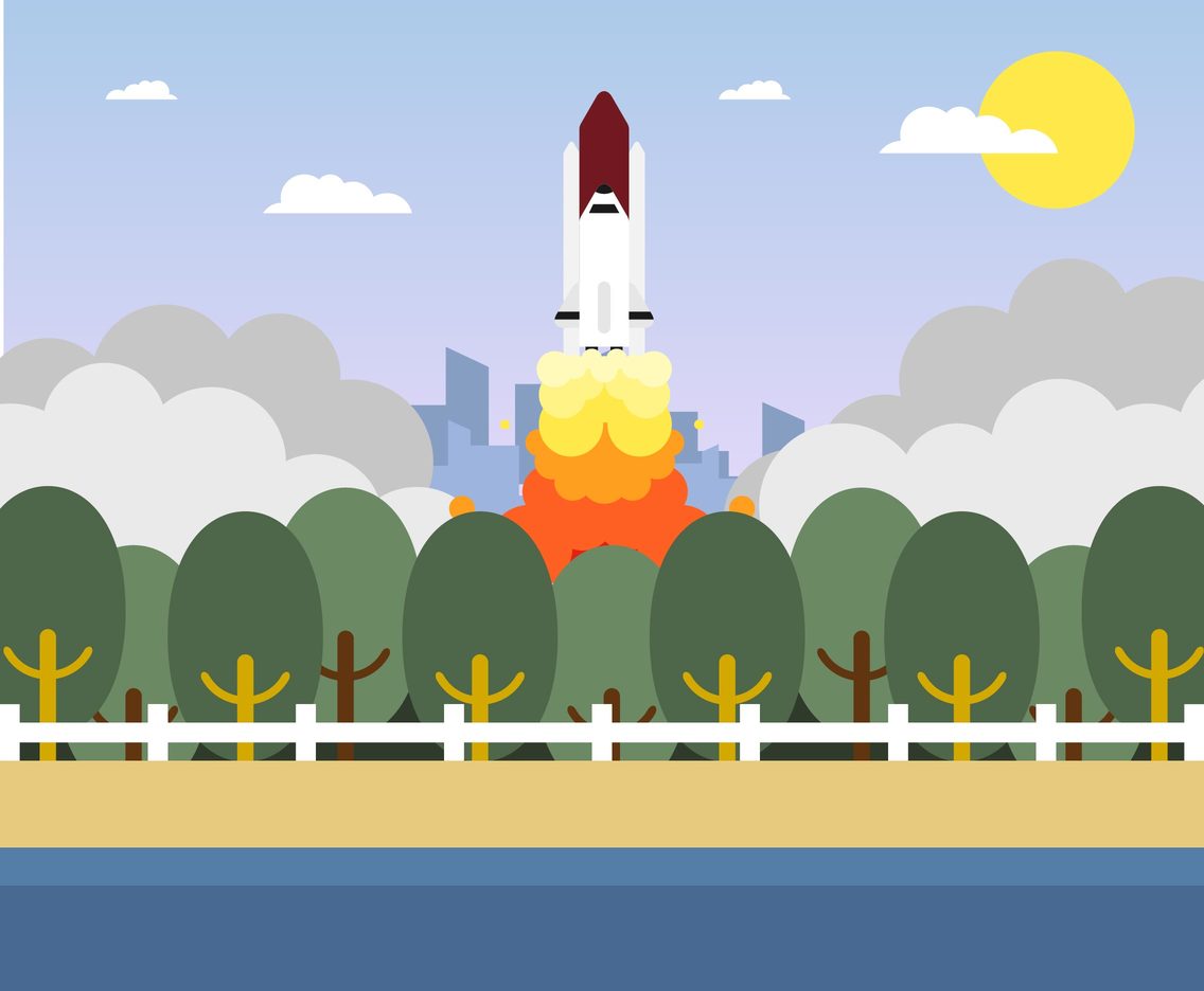 Nasa Rocket Landscape Flat Illustration Vector