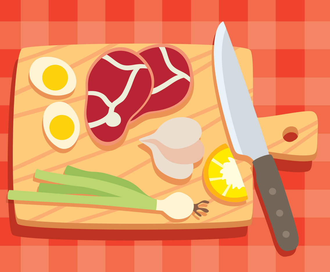 Cutting Board Vegetable And  Meat Vector