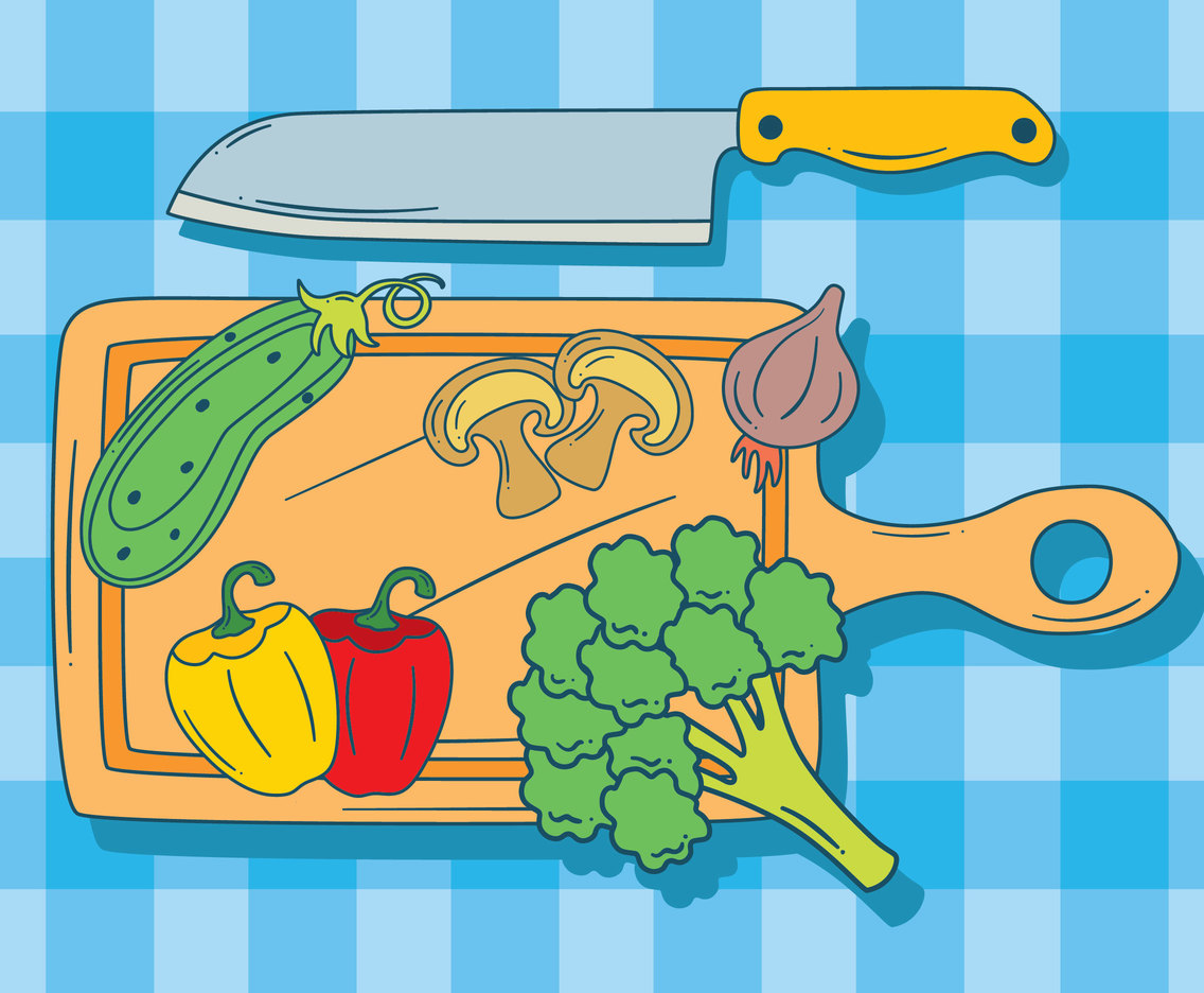 Hand Drawn Cutting Board Vegetable Vector Vector Art & Graphics |  