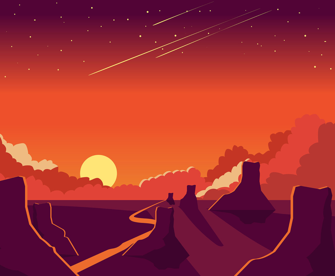 Sunset Background and Canyon Vector