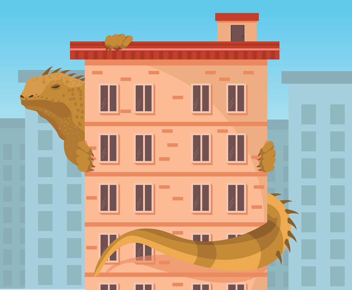 Iguana Climbing Building Vector