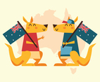 Two Kangaroo Holding Flag