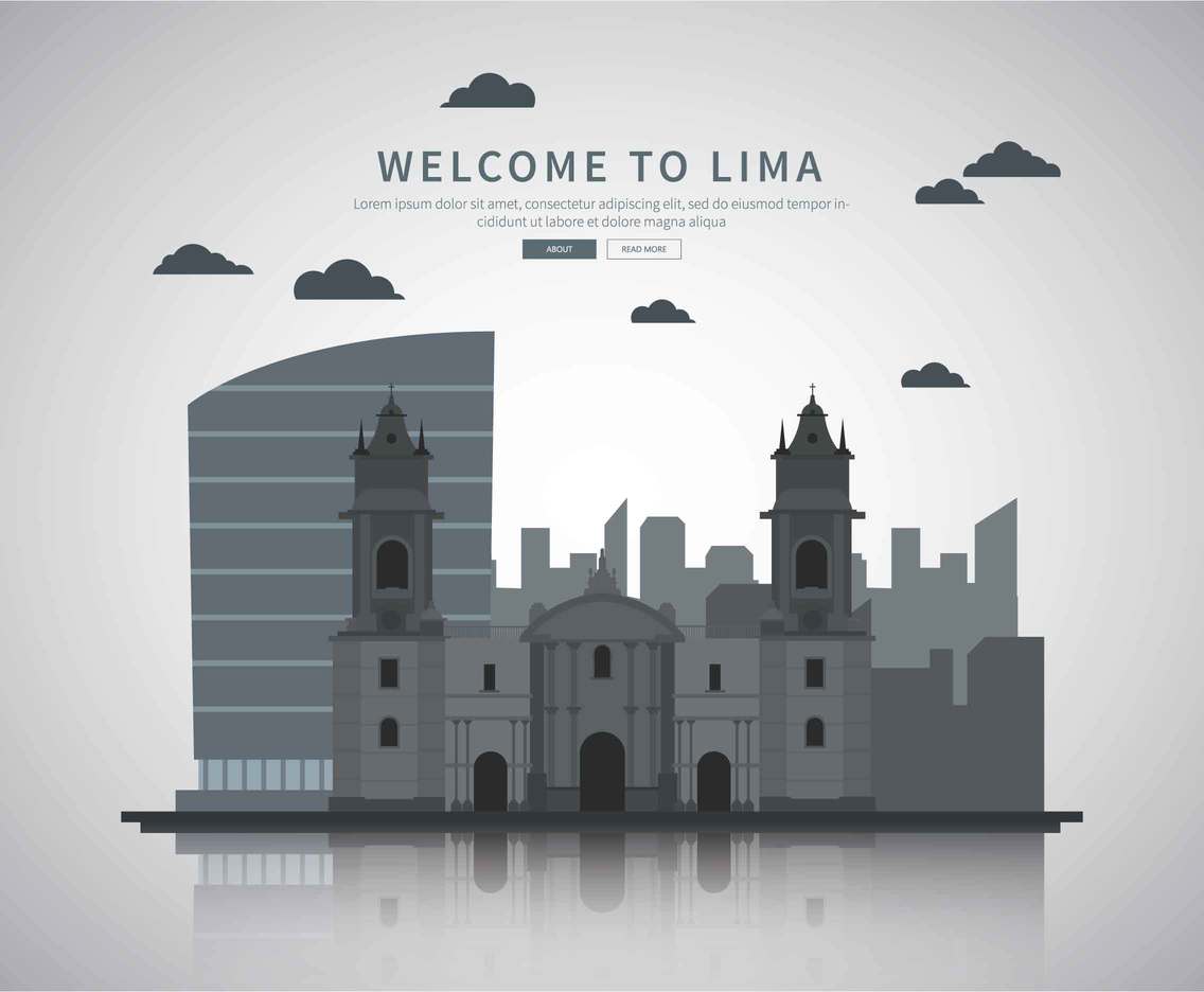 The Basilica Cathedral of Lima Landscape in Black And White style Illustration