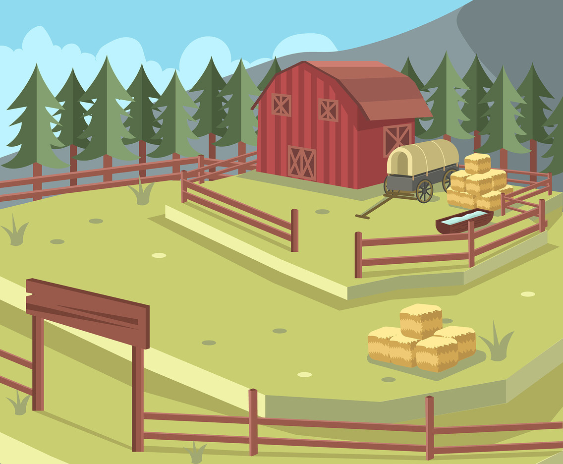 Ranch with Hay Wagon Vector