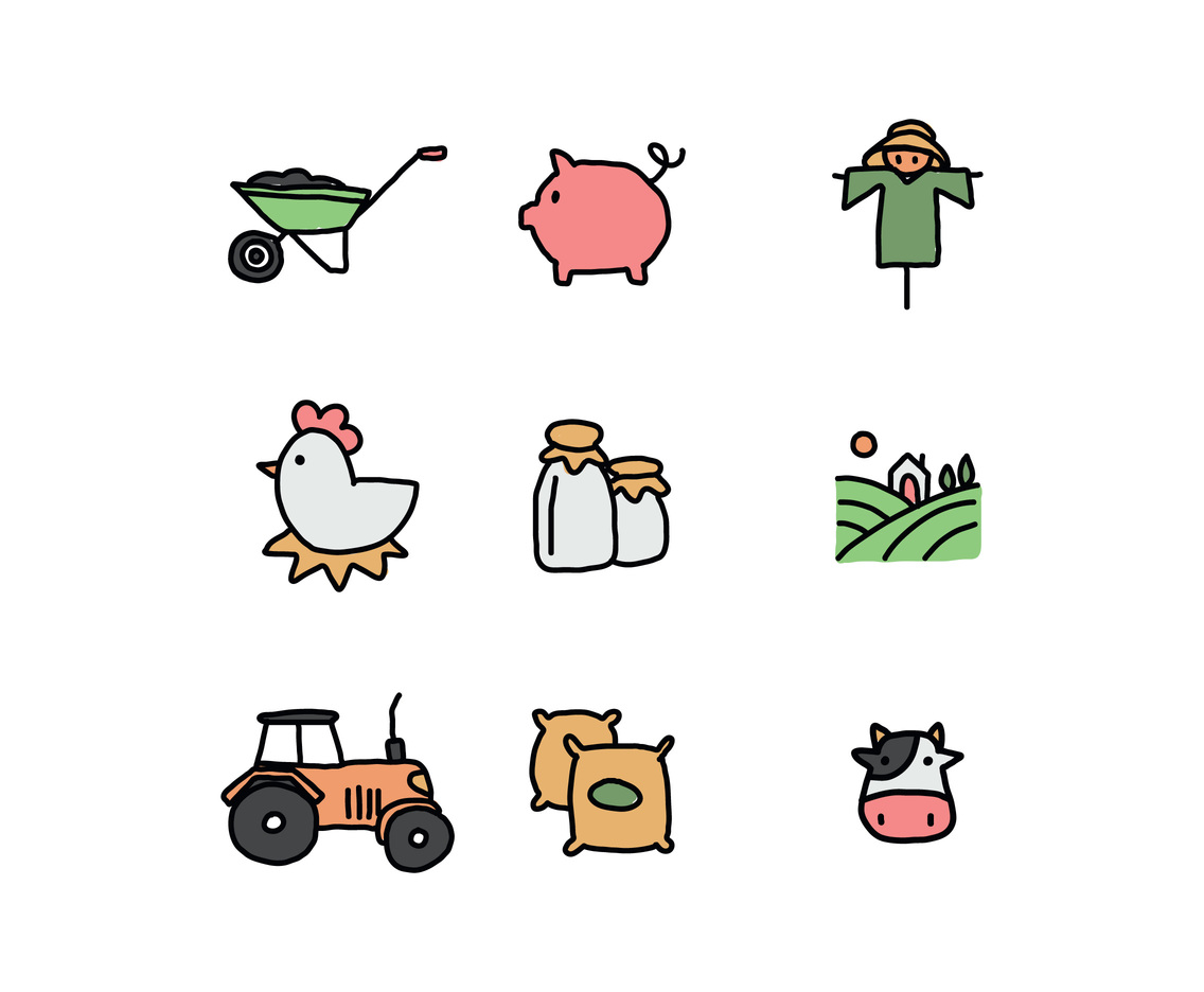Outlined Icons Related To a Ranch