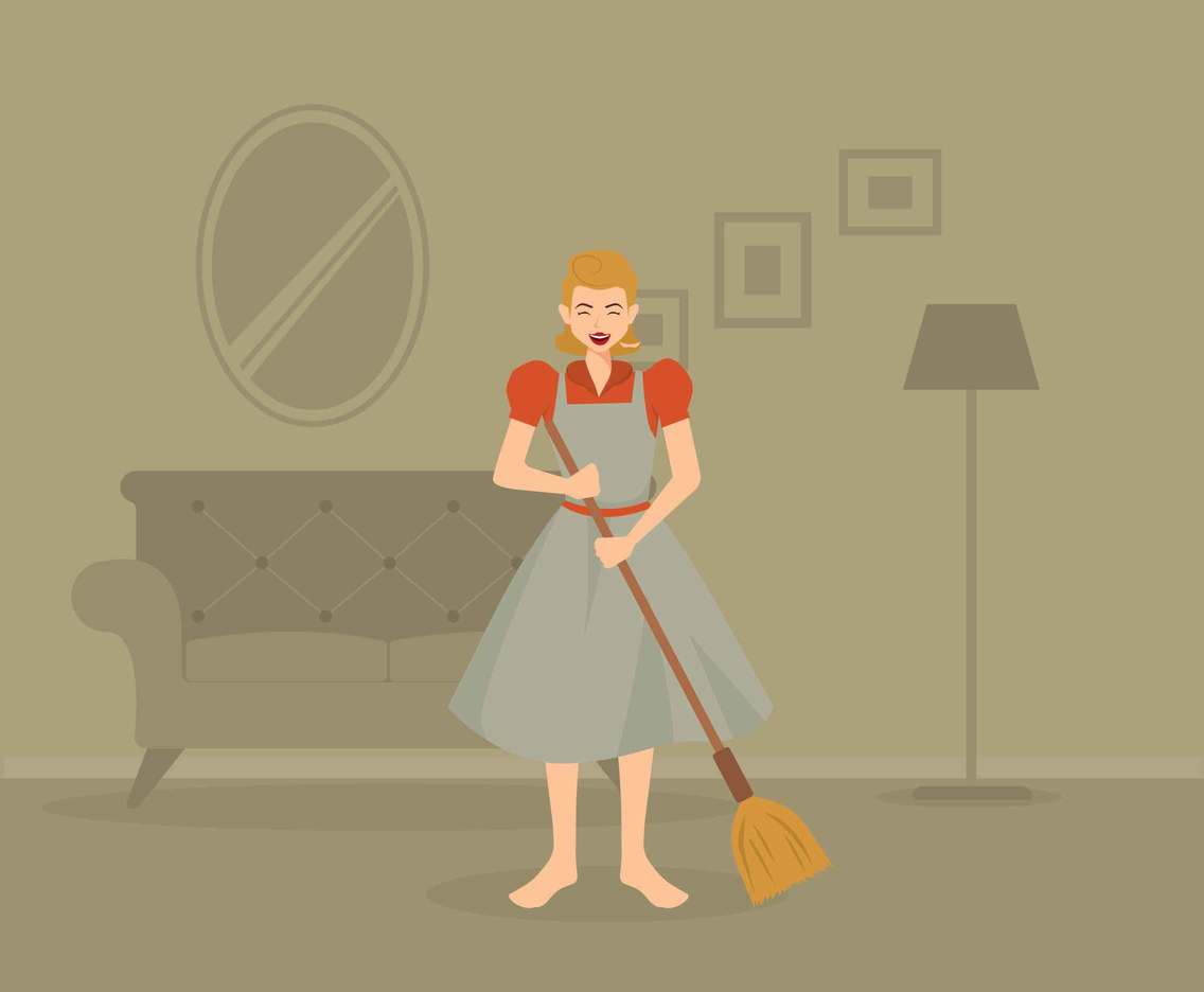 Vintage Housewife in Living Room Illustration