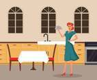 Vintage Housewife Prepare For Dining Illustration