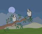 Two swallows On Tree Illustration