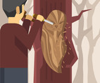 Woodcarving on Tree Vector