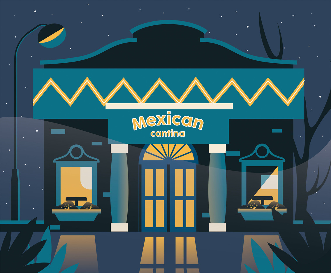 Mexican Cantina at Night Vector