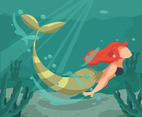 Red-Haired Mermaid Vector