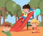 Happy Kids at Playground Vector
