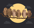Owls and Full Moon Vector