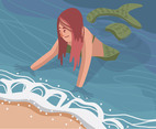Mermaid at Beach Vector