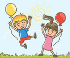 Happy Kids With Balloons Vector