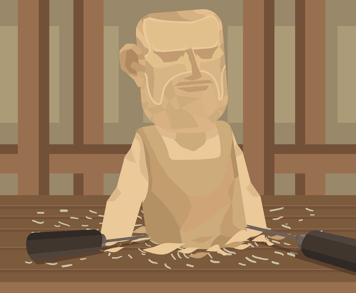 Woodcarving of Man Vector