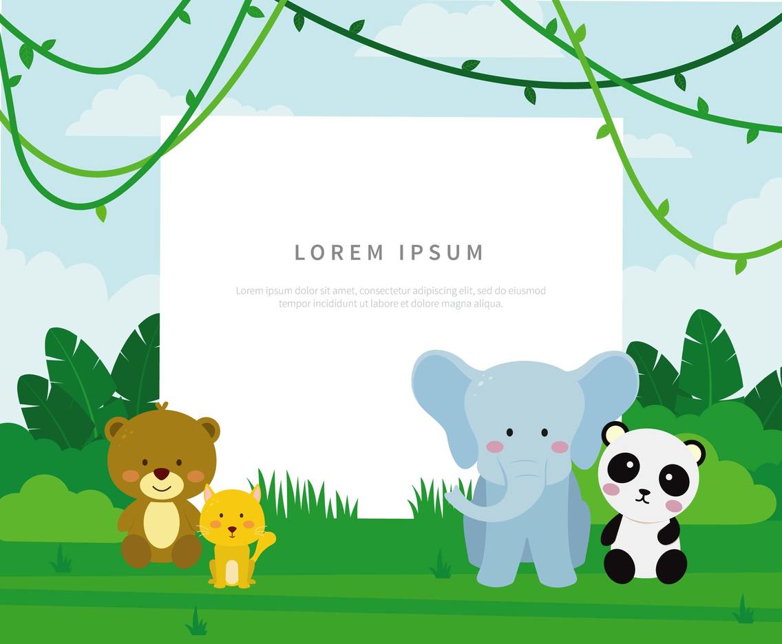 Baby Cat, Elephant, Panda, And Bear Illustration