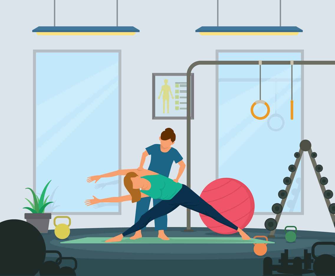 Physiotherapist giving theraphy to young Woman Illustration