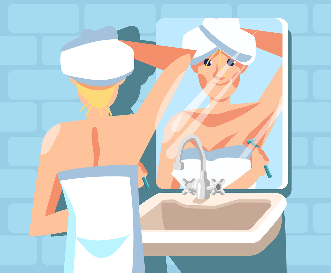 Woman Shaving on Sink