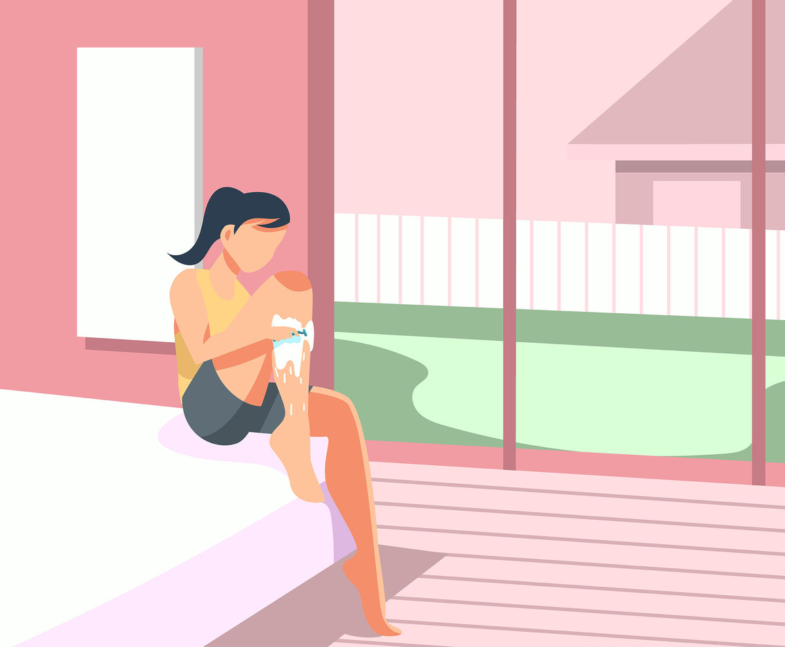 Woman Shaving on Bed