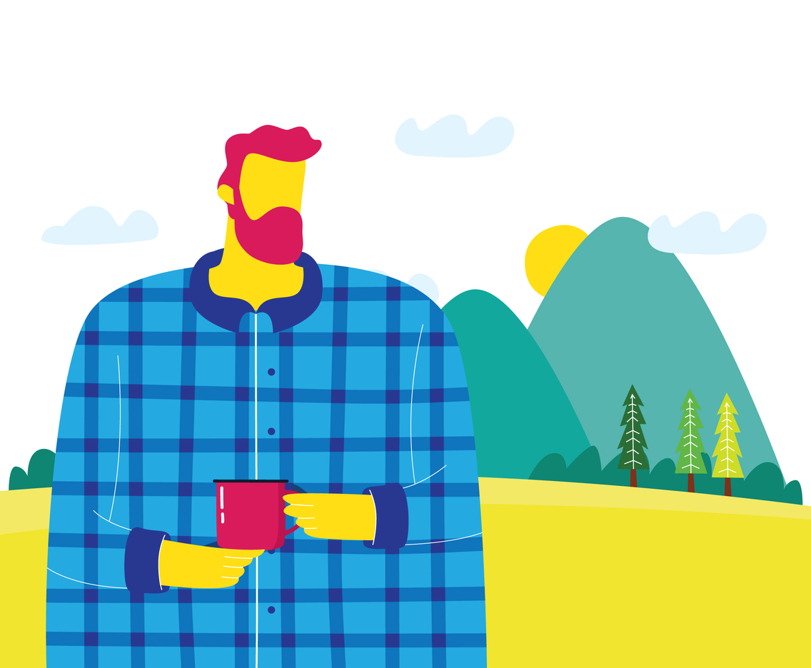 Man Holding Cup of Coffee On Mountain Background