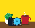 Coffee, Camera, And Cactus Illustration