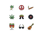 Colorful Doodled Reggae Icons