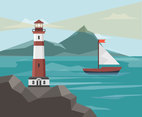 Lighthouse by the Sea Vector