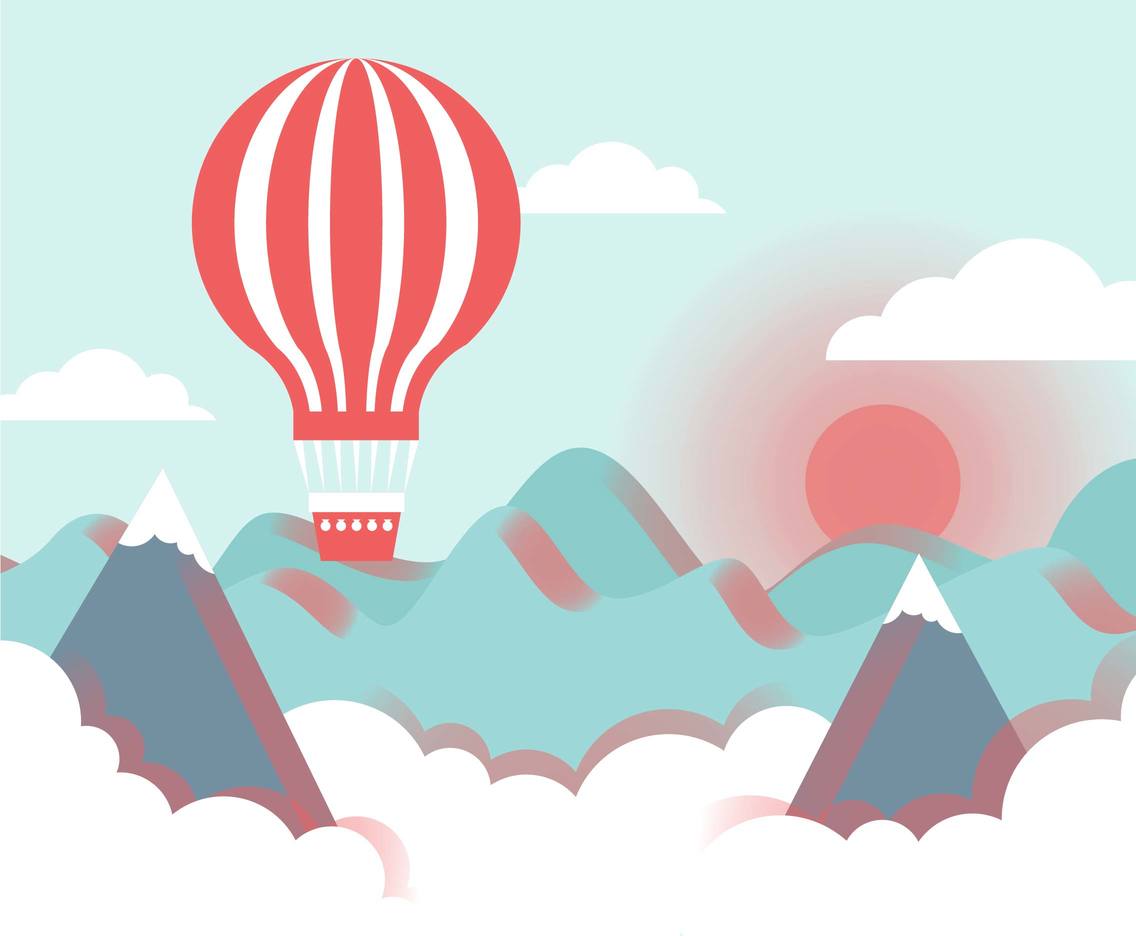 Hot Air Balloon Landscape Flat Illustration Vector