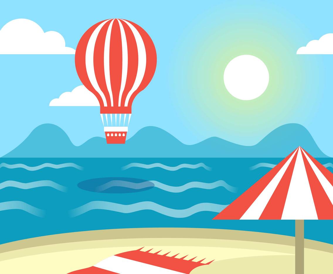 Hot Air Balloon Landscape Flat Illustration Vector