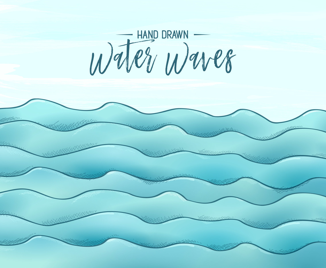 Hand Drawn Water Waves Vector Background 